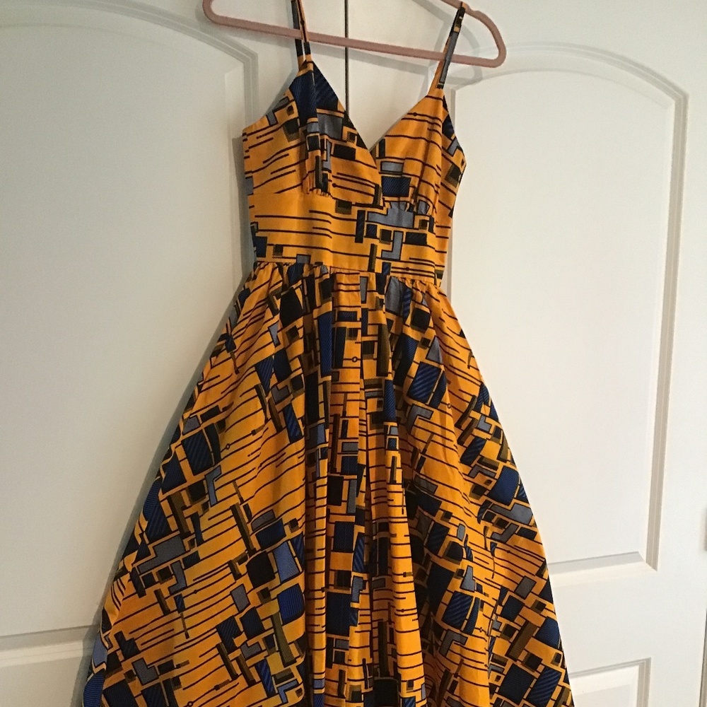 Orange multi color split maxi dress with straps - Size Small